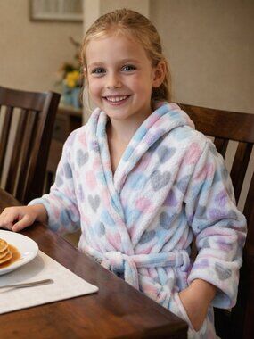 Kids fleece heart bath robe size  L (10-12) Essential Sleepwear